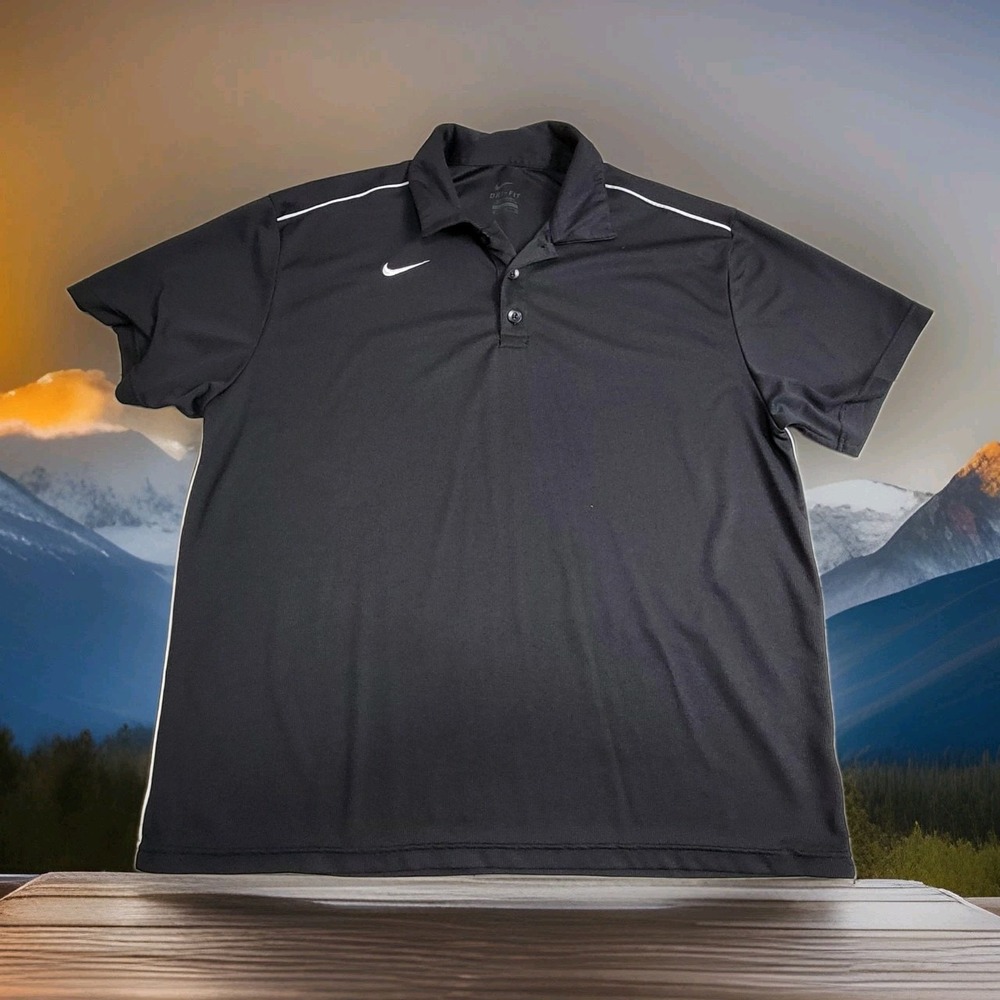 🖤Nike Golf Polo Shirt Mens XL‎ Black Dri-FIT Sport Pique Wicking Short Sleeve
